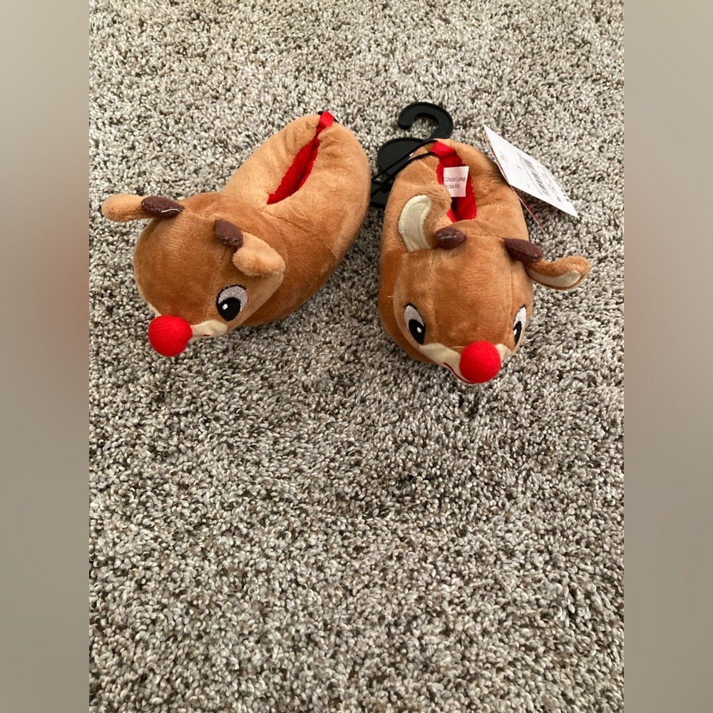 New Baby Infant Rudolph The Red Nose Reindeer Christmas Slippers Size 2